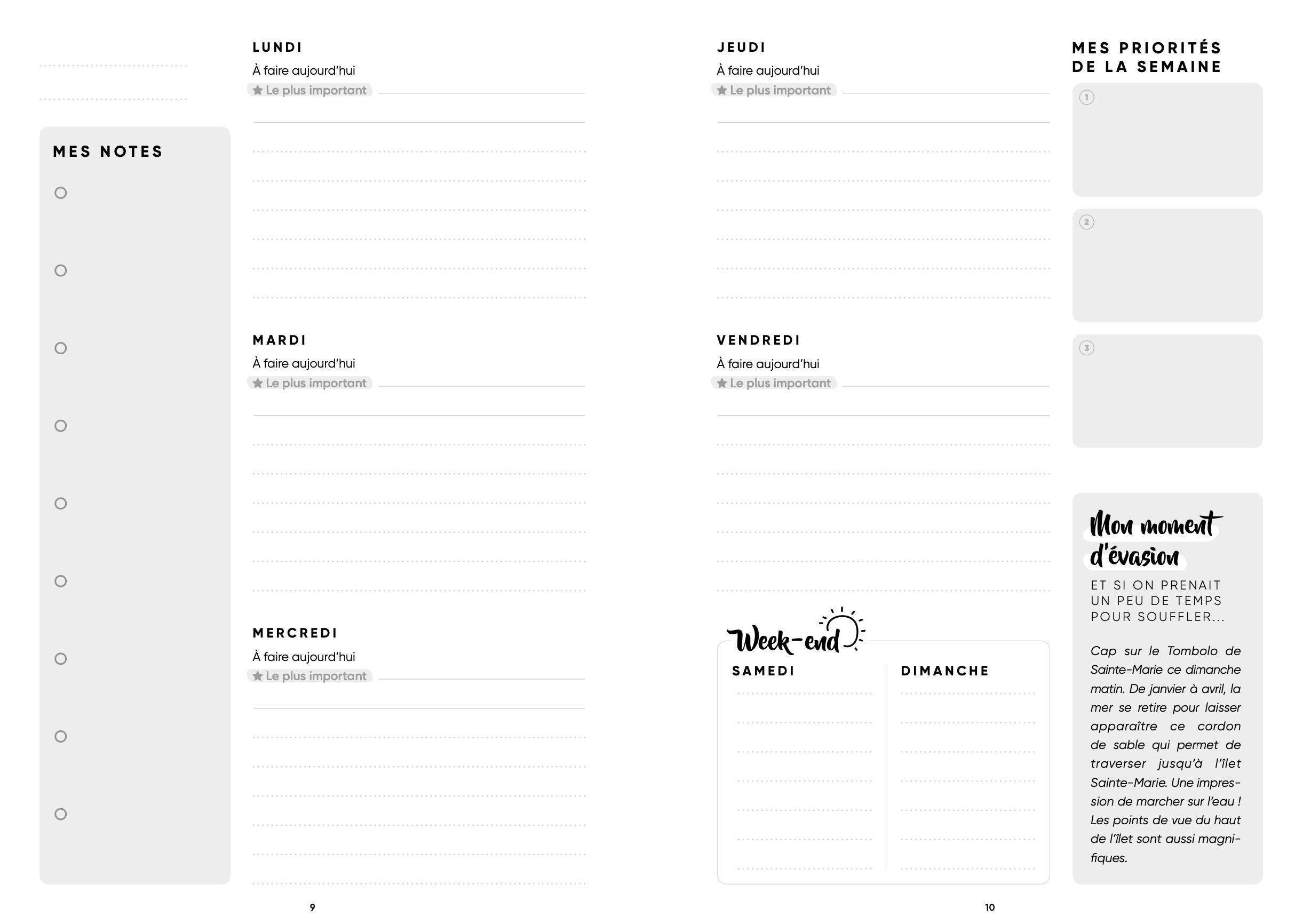 Echantillon de notre planner non daté
