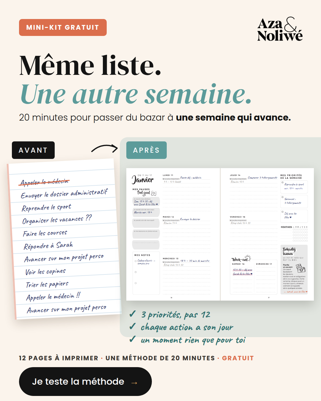 De ma tête à ma semaine — Le mini-kit gratuit ♡