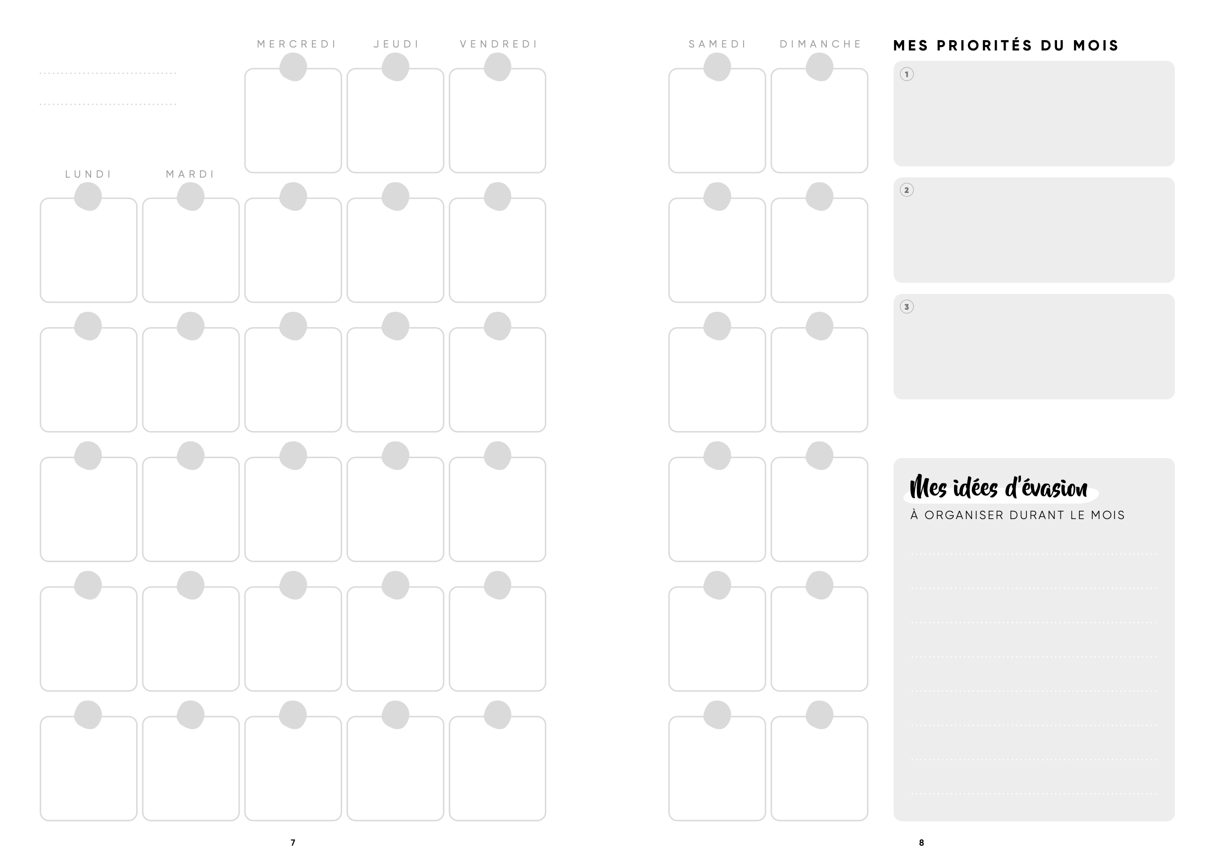 Echantillon de notre planner non daté